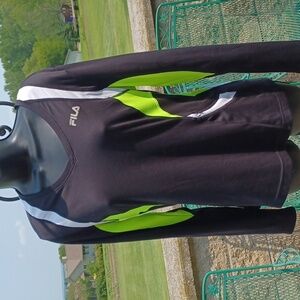 Fila Sport Black Performance Athletic Top,  Sz L, Black & Neon green